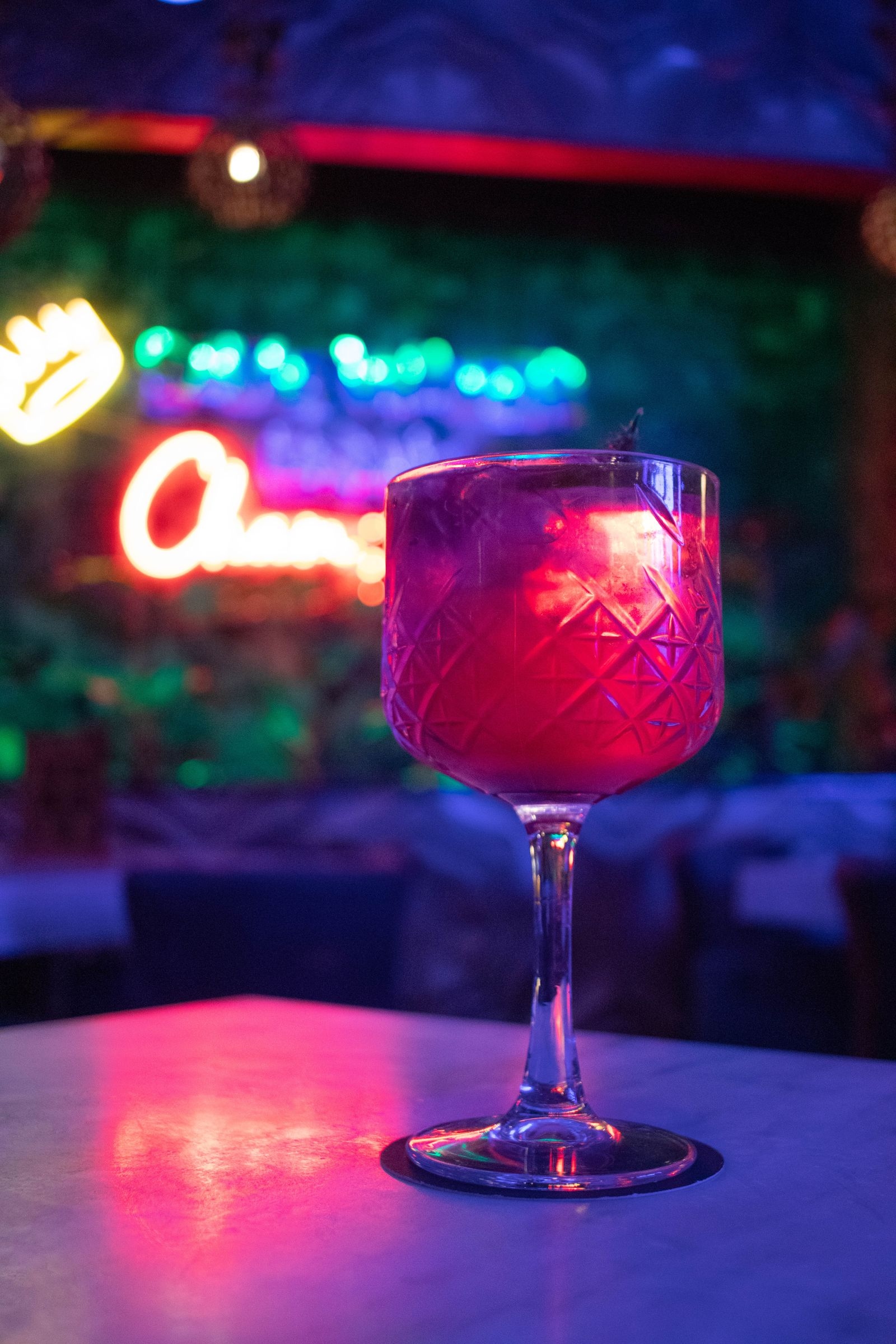 Cocktail served in close-up